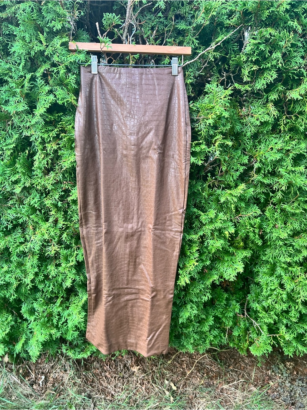 naked wardrobe Brown Faux-Croc Midi Pencil Skirt
